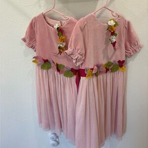 Mini Boden Pink Velvet Dresses with Floral Details